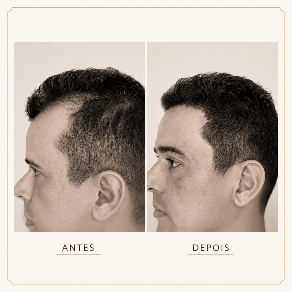 Antes e depois — transplante capilar iFUE | LiCap Antes e depois de transplante capilar com técnica iFUE na LiCap em Florianópolis/SC