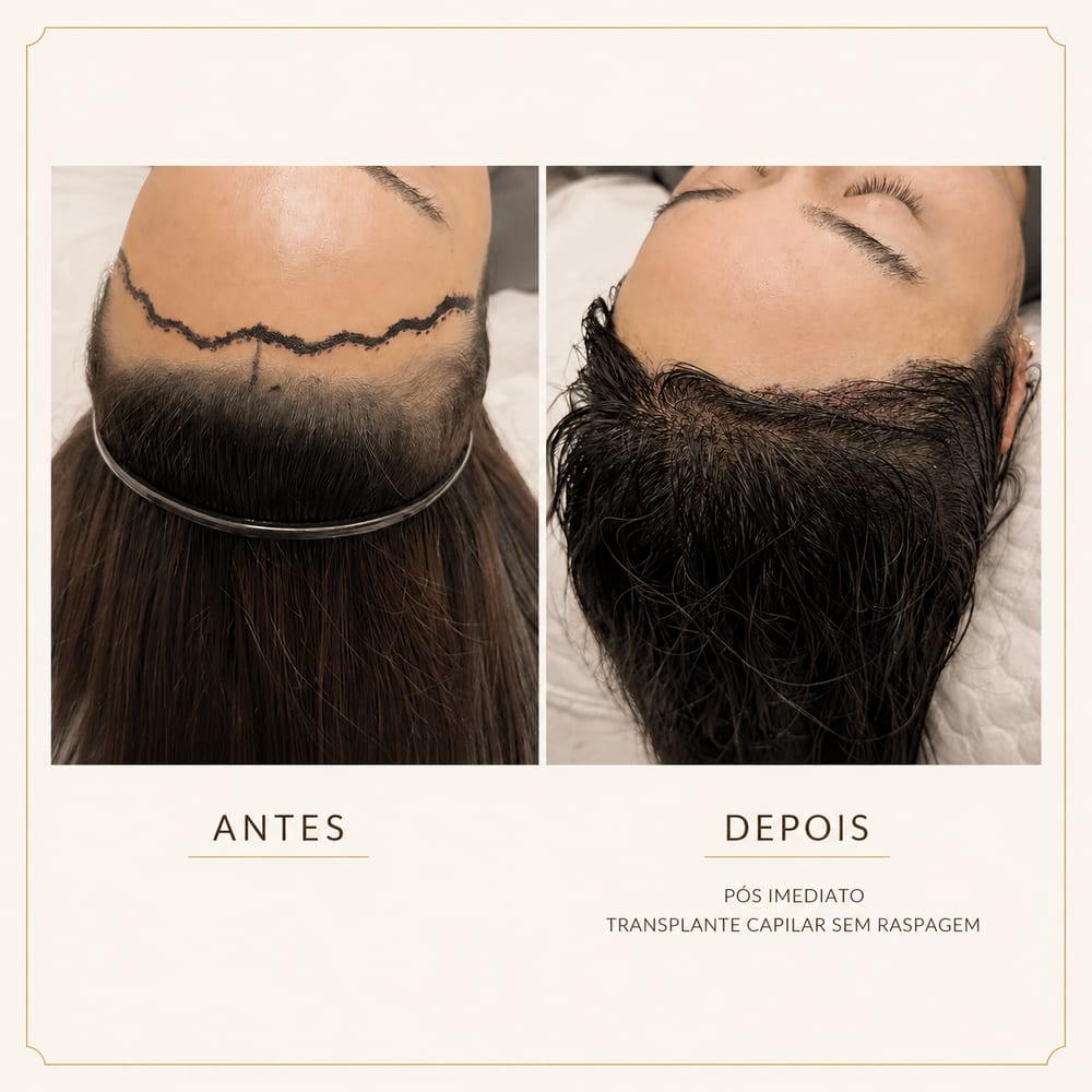 Antes e depois — Long Hair sem raspagem | LiCap Antes e depois de transplante capilar sem raspagem (Long Hair) na LiCap em Florianópolis/SC